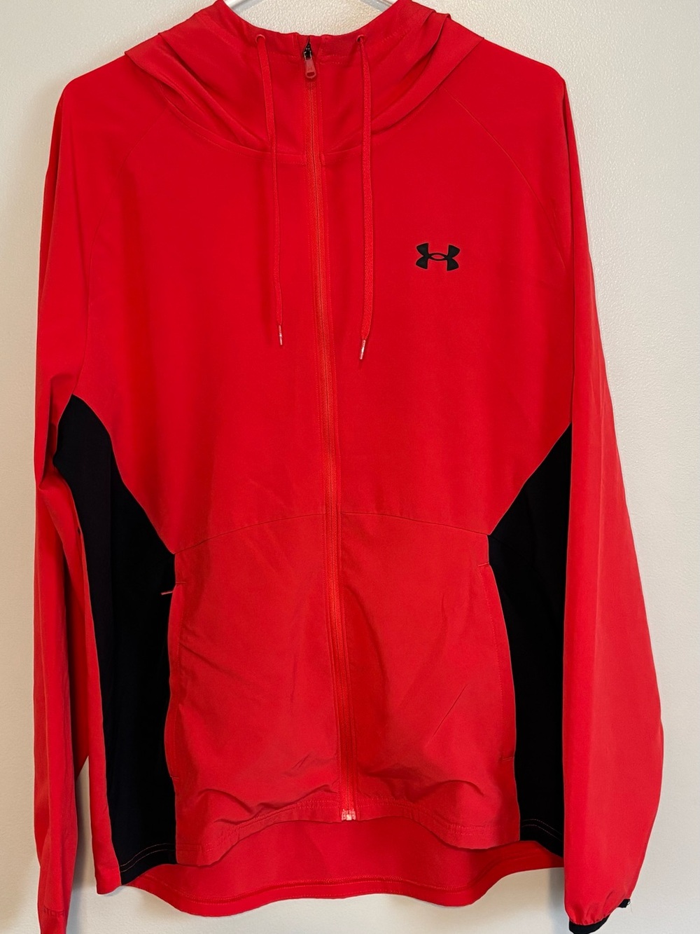 Under Armour Storm Technology Red and Black Zip-Up Hooded Windbreaker Jacket